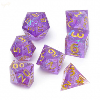 Набор высококачественных острых акриловых кубиков STUFF PRO (фиолетовый с золотыми цифрами) фото цена описание
