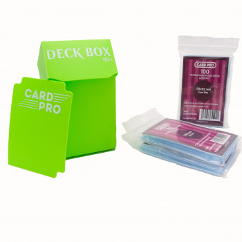 Пластиковая коробочка Card-Pro - Зелёная (80+ карт) + Прозрачные протекторы Card-Pro Euro для настольных игр (3 пачки по 100 шт.) 59x92 мм фото цена описание